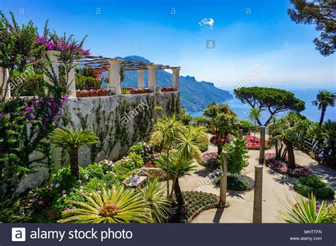 Gardens of Villa Rufalo overlooking sea in Ravello, Amalfi Coast, Italy ...