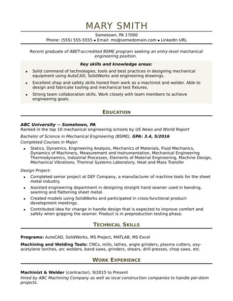 Mechanical Engineer Resume: Entry-Level | Monster.com