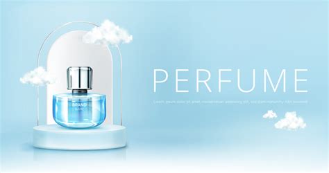 Perfume spray bottle on podium with clouds banner 15369830 Vector Art ...