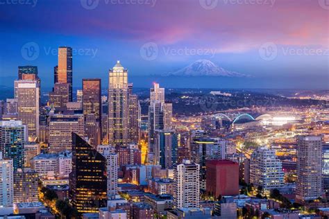 Seattle skyline panorama at sunset 853189 Stock Photo at Vecteezy