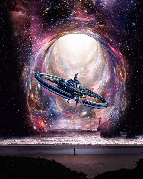 Wall Art Print | Alien Spaceship Black Hole and surfer on the beach ...