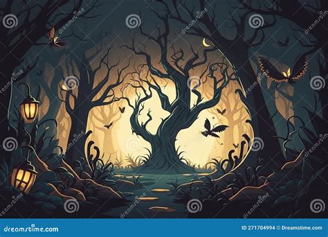 Halloween Forest Wallpaper with a Scary Forest in the Dark Stock ...