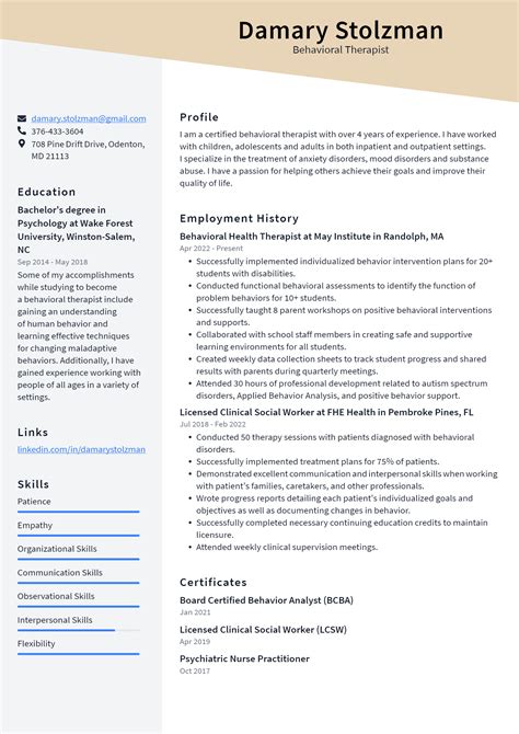 Behavioral Therapist Resume Example and Writing Guide