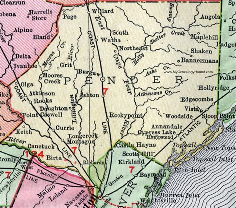 Pender County, North Carolina, 1911, Map, Rand McNally, Burgaw ...