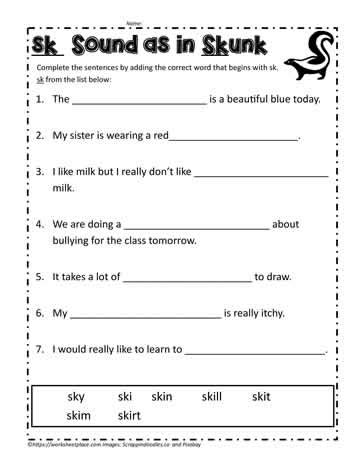 sk Blend Sentences Worksheets