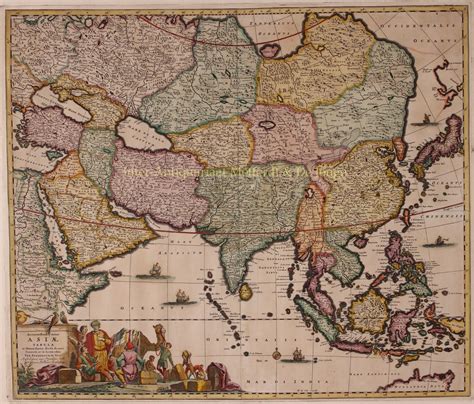 old map of Asia antique engraving original 17th century print Dutch history