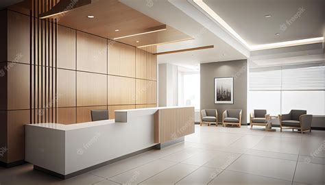 Premium Photo | A rendering of a hotel lobby with a white reception ...