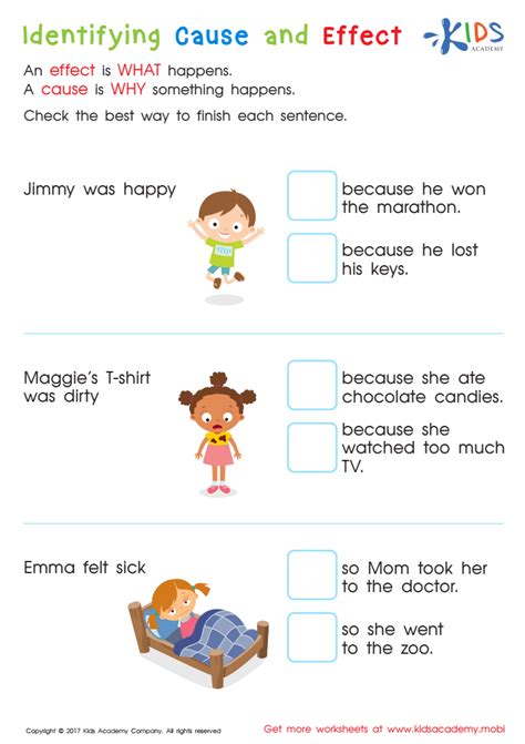 Indentifying Cause and Effect Worksheet, Printable PDF for Kids