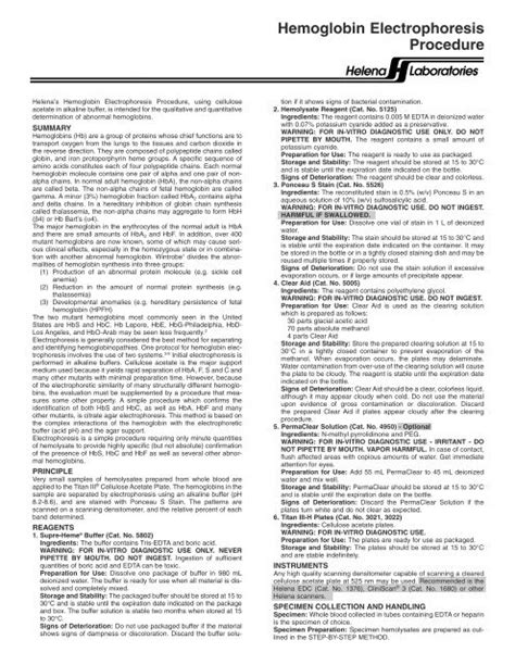 Hemoglobin Electrophoresis Procedure - Helena Laboratories
