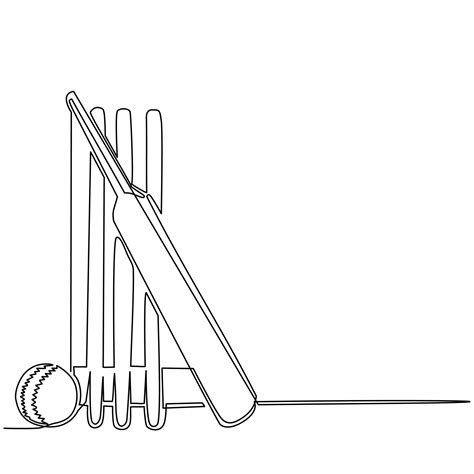 Continuous one line drawing cricket bat, ball, and wicket stumps ...