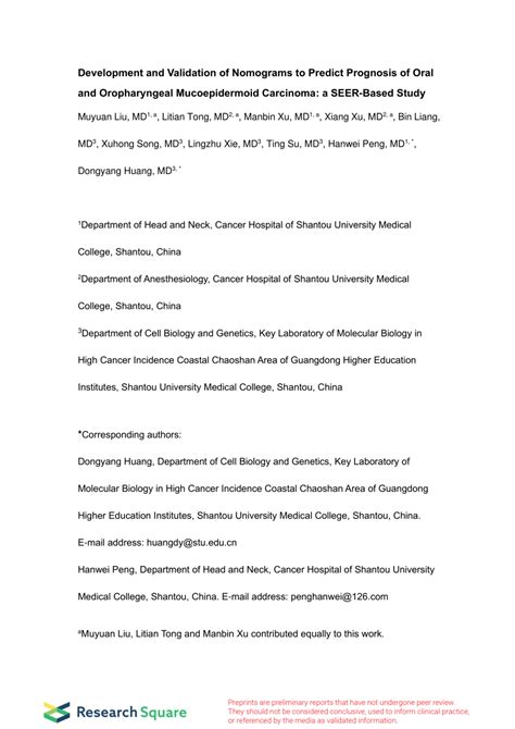 (PDF) Development and Validation of Nomograms to Predict Prognosis of ...