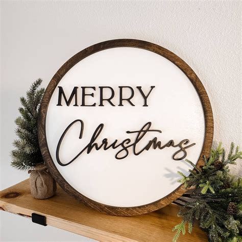 Merry Christmas Wood Door Sign Round Merry Christmas Sign - Etsy