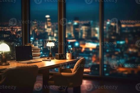 Blurred office workspace in the night view background 24103571 Stock ...