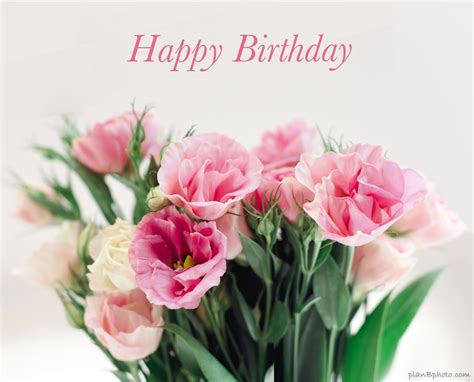 Happy Birthday pink Lisianthus flowers