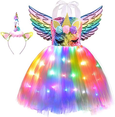 SHINYOU Girls Unicorn Costume Rainbow Unicorn Dress LED Light Up ...