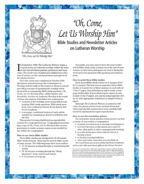 Oh, Come, Let Us Worship Him - LCMS Bible Study Series - The Lutheran ...