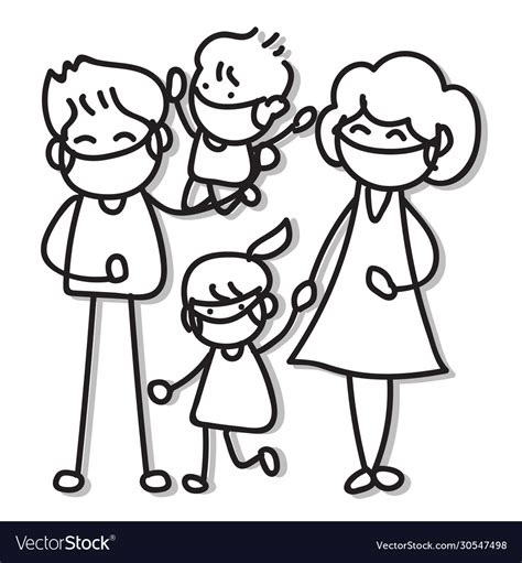 Hand drawing cartoon character people in family Vector Image