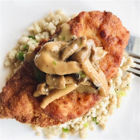 Chicken Schnitzel with Mushroom Peppercorn Sauce - Ginger & Sea Salt