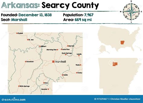 Arkansas, Searcy County Map Stock Vector - Illustration of brown ...