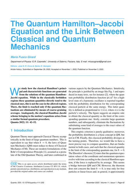 (PDF) The Quantum Hamilton–Jacobi Equation and the Link Between ...