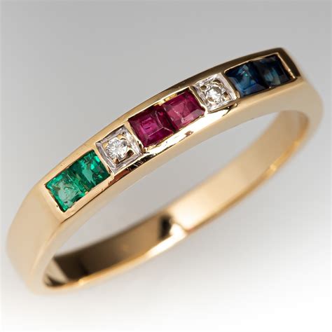 Charming Channel Set Multi Stone Ring 14K Yellow Gold