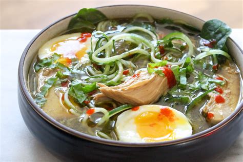 Herbed Chicken Pho with Zucchini Noodles & Soft-Boiled Eggs - Yes to Yolks