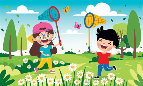 Spring Season With Cartoon Children 13474090 Vector Art at Vecteezy