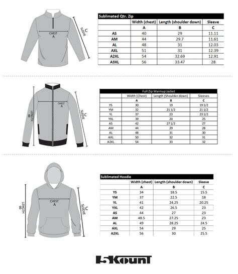 SIZE CHART HOODIE AND JACKETS | 5KounT