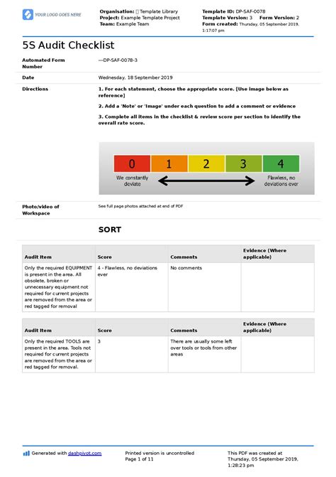 5s Cleaning Schedule Template