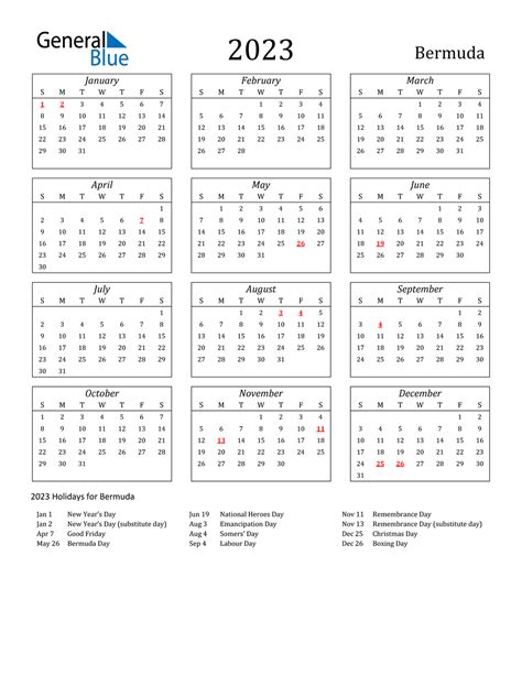 2023 Bermuda Calendar with Holidays