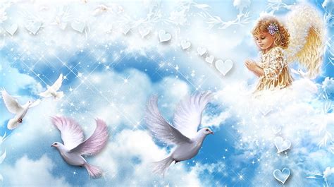 Angels Cloud, angel, soft, easter, hopes, sky, clouds, corazones, doves ...