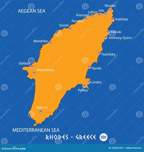 Island of Rhodes in Greece Orange Map and Blue Background Stock Vector ...