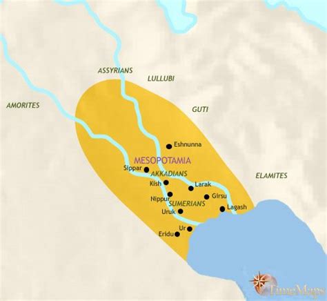 History map of Iraq 3500 BC - ancient Mesopotamia, Sumerian civilization