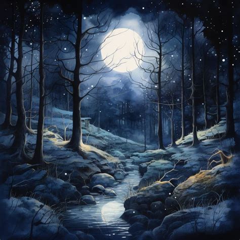 26 Watercolor Mystical Moonlit Forest Clipart, Moonlight Clipart, High ...