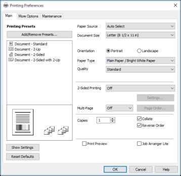 Selecting Basic Print Settings - Epson Universal Print Driver - Windows