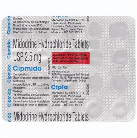 Midodrine Hydrochloride Tablet at best price in Surat | ID: 2850815060512