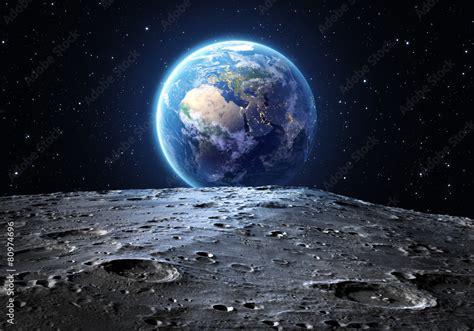 blue earth seen from the moon surface Stock Illustration | Adobe Stock