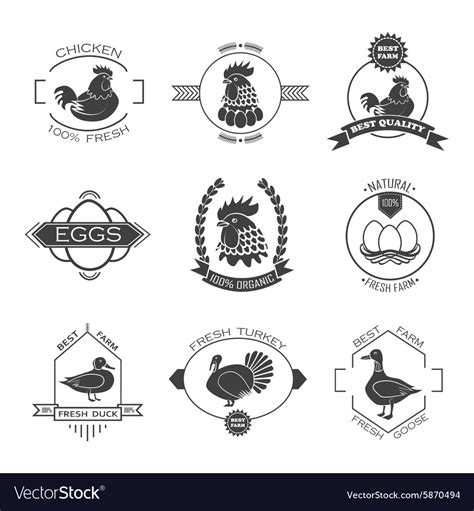 Set of poultry farm logo emblem chicken turkey Vector Image