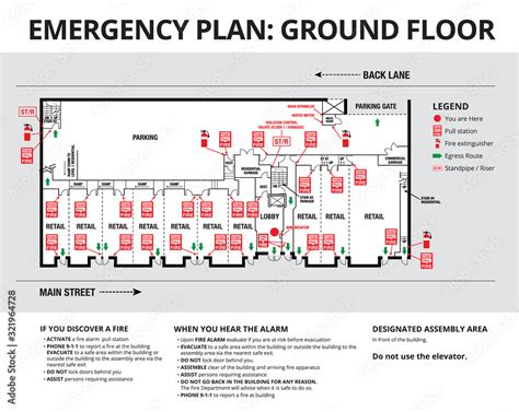 Emergency plan or egress plan. Plan of a residential or strata building ...