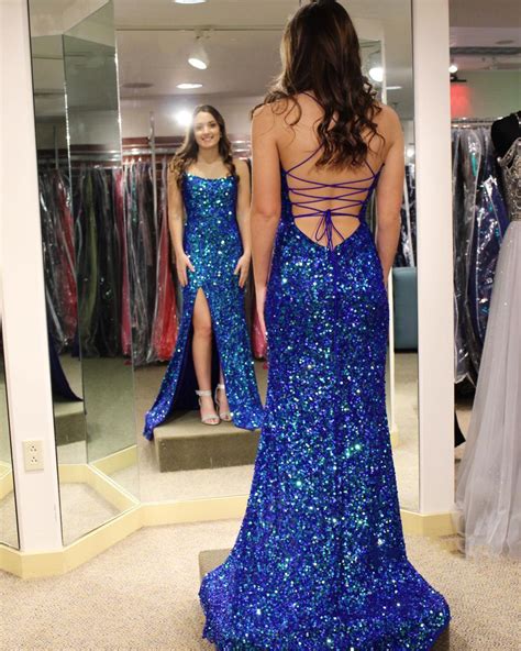 PSY132,Glitter Royal Blue Mermaid Prom Dress with Slit,Spaghetti Straps ...