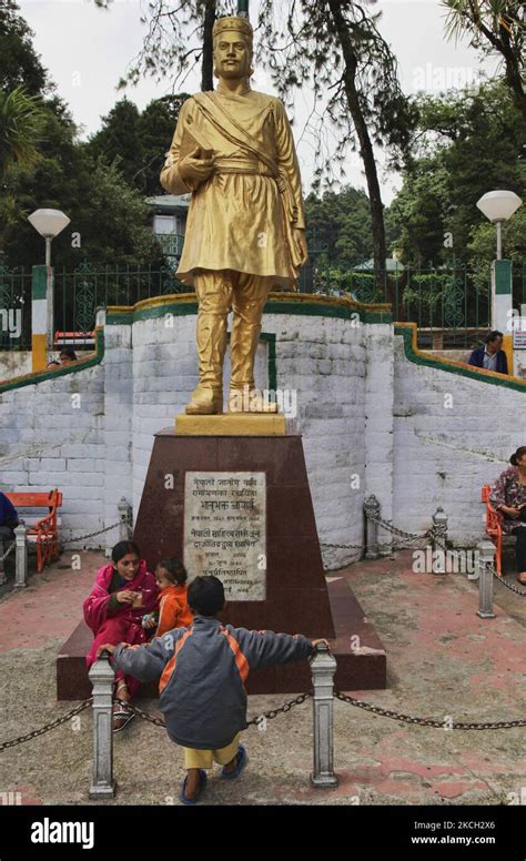 Statue of Nepali poet Bhanubhakta Acharya in the Chowrasta Square in ...