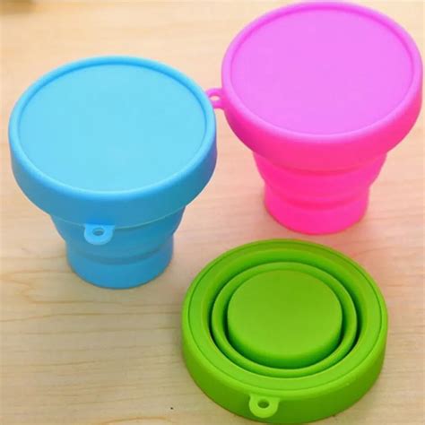 Portable Silicone Retractable Folding Cup with Lid Outdoor Collapsible ...