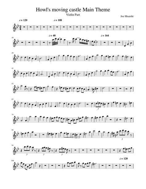 Howl's moving castle Main Theme- Violin Sheet music for Violin (Solo ...