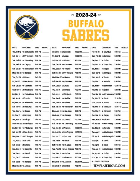 Printable 2023-2024 Buffalo Sabres Schedule