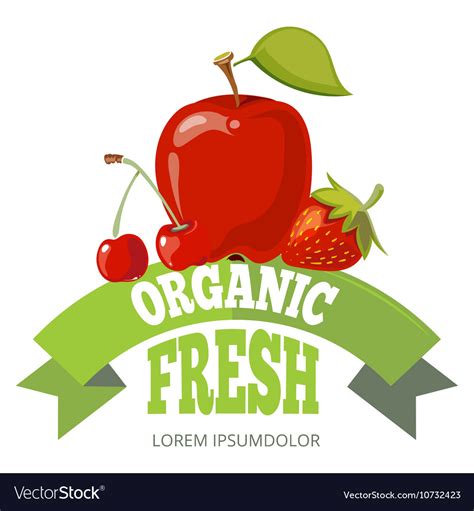 Organic fresh fruits logo label badge Royalty Free Vector