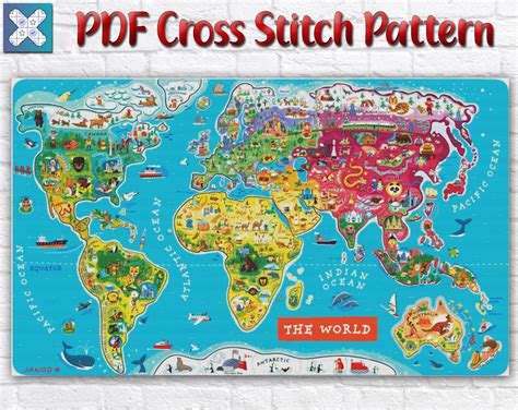 World Map Cross Stitch Pattern / World Map Cross Stitch Chart | Etsy