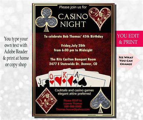 Casino Night Invitation, Casino Invitation, Casino Party Invitation ...