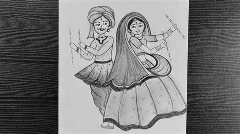 Navratri Garba Drawing Easy // How To Draw Garba Dance Drawing // Step ...