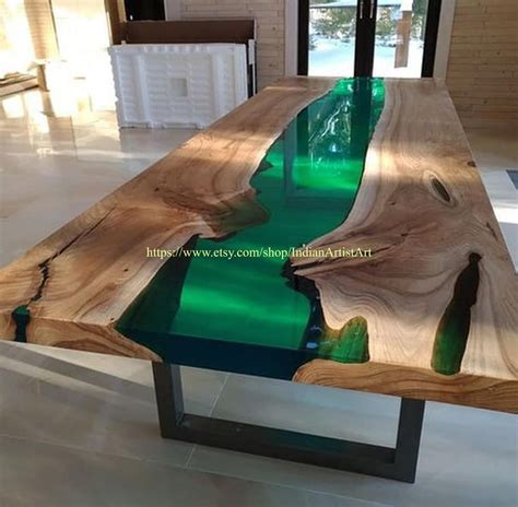 Wooden Epoxy Dining Table Top / Resin Table, Green River Table, Epoxy ...