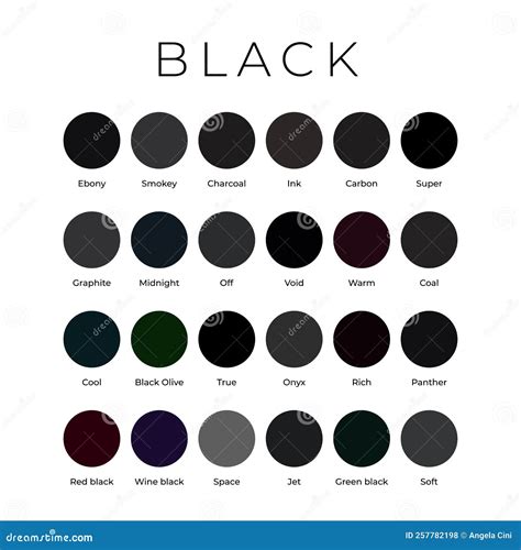 Black Color Shades Swatches Palette with Names Stock Vector ...